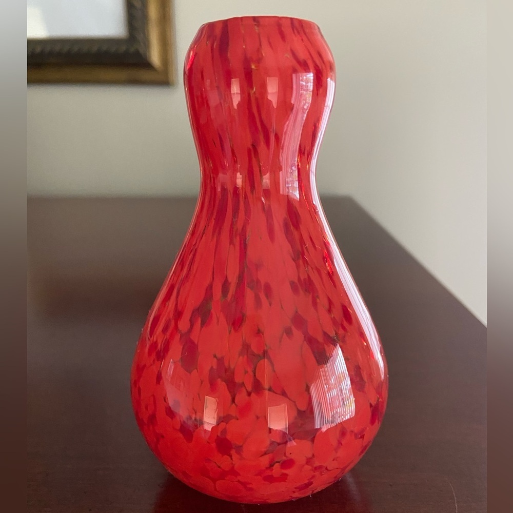 🩷 Vintage Art Glass Confetti Red Glass Flower Bud Vase Mini 4.5”